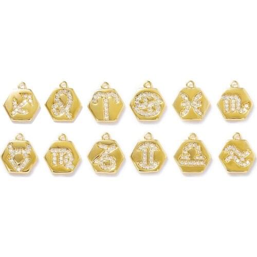 Factory wholesale Gold Color Brass and Zircon Constellations Charms Pendants Necklace and Bracelet Earring Diy Jewelry Findings