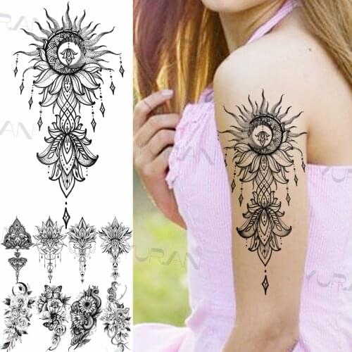 Henna Sun Flower Pendant Temporary Tattoos For Women Women Fake Moon Cross Butterfly Snake Tattoo Sticker Sexy Body Art Tatoo