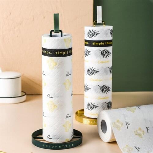 Portable Iron Vertical Paper Towel Rack Roll Paper Holder Kitchen Cling Film Storage Stand Tissue Organizer with Silicone Handle