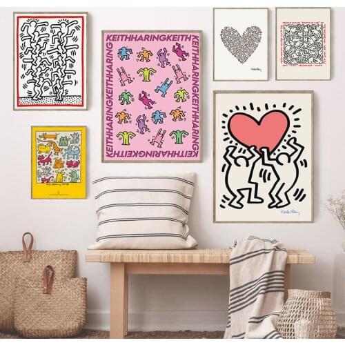 Haring Pop Art Exhibition Poster Heart Graffiti Canvas Painting Gallery Wall Art Prints Pictures for Living Room Home Decoration