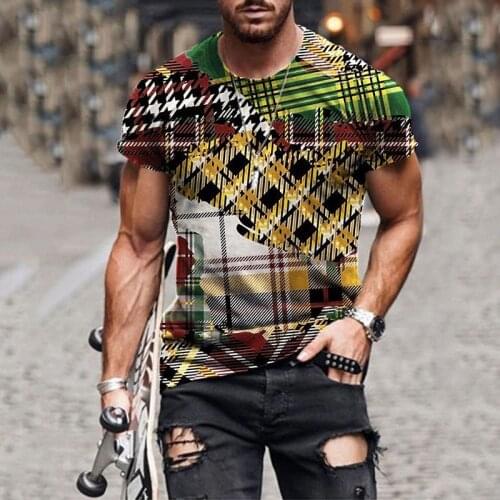 Casual O-Neck T-Shirt Tracksuits Men Vintage Pattern Print Mens Tee Shirts Summer Short Sleeve New Fashion Slim Tops Streetwear