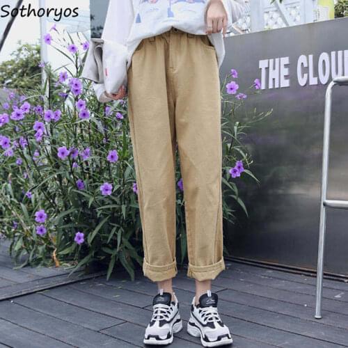 Casual Pants Women New Spring Cargo Ankle-length Plus Size 3XL High Waist Korean Style Zipper Leisure Soft Fashion Solid Female