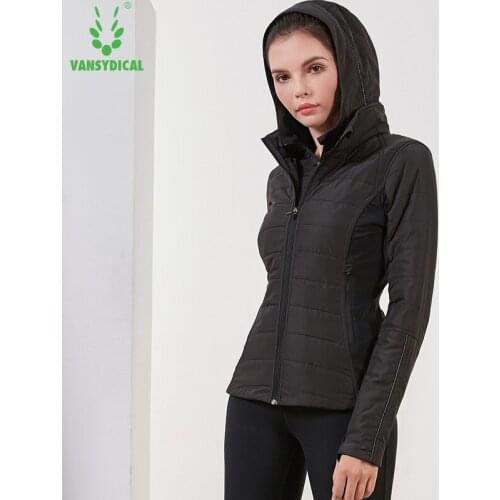 Vansydical Winter Warm Sports Down Coat Womens Detachable Windproof Hooded Sportswear Tops White Duck Down Running Jackets