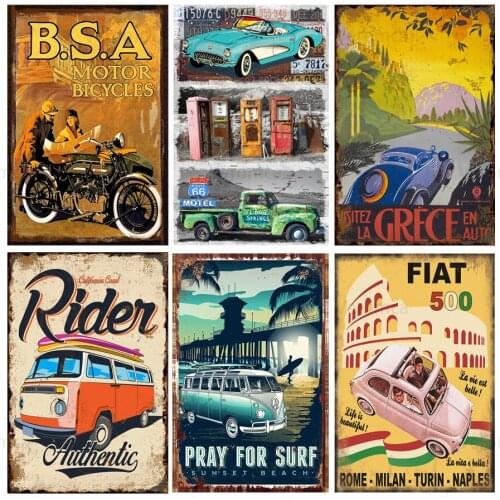 Route 66 Motorcycle Roadster Car Vintage Tin Sign Wall Art Metal Poster Iron Plate Retro Plaque for Club Bar Pub Home Decoration