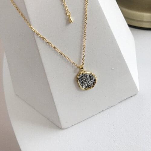 Silvology 925 Sterling Silver Owl Necklace Irregular Color Separation Owl Texture Auspicious Necklace Friendship Jewelry Charm