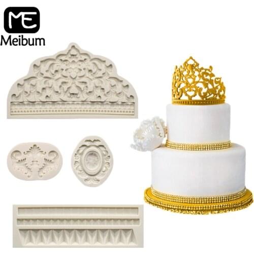 Meibum Fondant Molds Crown Gem Birthday Cake Decorating Tools Flower Border Silicone Mould Sugarcraft Baking Accessories