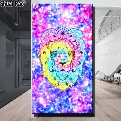 Large Diamond painting Animal Lion mosaic Diamond Fantasy Colorful Art Picture Full Square round 5d Lion diamond Embroidery J188