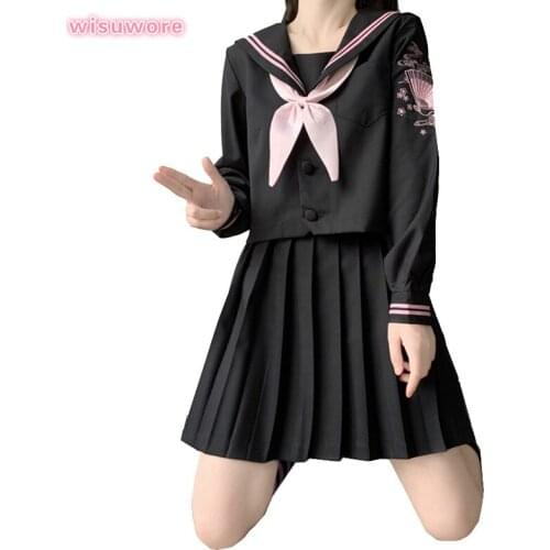 Jk Student Uniform Japanese Uniform School Girl The Embroidery JK Uniform Female Student Full Sets Pleated Skirt with Bow Tie