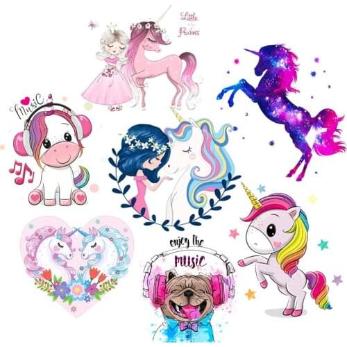 Hippie Unicorn Iron-on Transfers For Clothing Cartoon Aniamls Thermo Adhesive Patches On Clothes Iron on Flower Patches Stickers