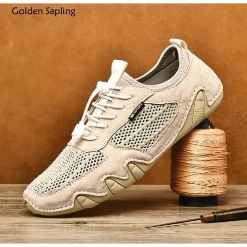 Golden Sapling Breathable Loafers Summer Fashion Mens Casual Shoes Lightweight Leisure Driving Flats Handmade Retro Men Loafers