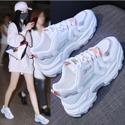 Womens Chunky Sneakers Women Shoes 2021 Fashion Korean White Casual Running Sport Shoe Platform Vulcanized Tennis Basket