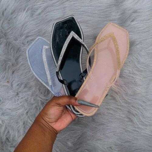 2021 Summer New Style Flip Flops Fashion Flat Sandals Rhinestone Womens Shoes Casual Jelly Shoes Outdoor Slippers Plus Size