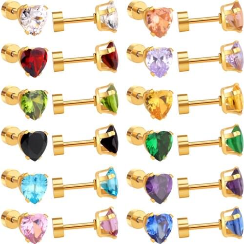 LUXUKISSKIDS Gold/Steel Stainless Steel Heart Earrings For Women Mixed Color Screw Back Stud Earrings Set Fashion Jewelry