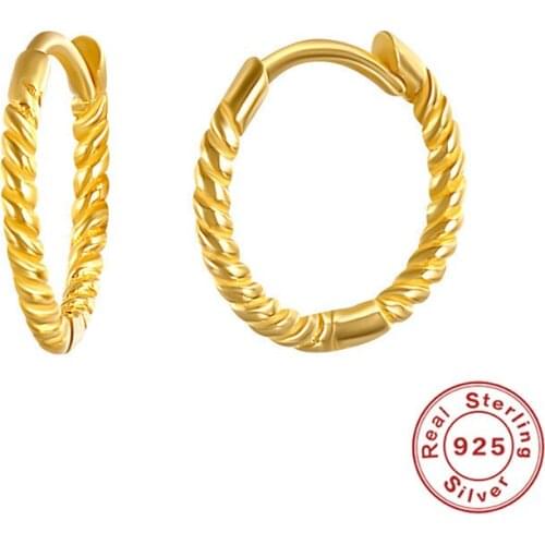 Twisted Small Earrings Original NEW 100% S925 Sterling Silver Circle Gold-Plated Ear Accessories For Women Creative Gifts