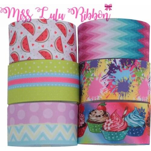 16mm-75mm Watermelon Geometric Wave Dot Colorful Cupcake Printed Grosgrain/Elastic Ribbon DIY Hair Bowknots 50yards/roll