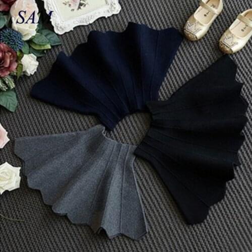 2020 Girls wool short skirt solid vertical striped skirt autumn childrens high waist skirt kids warm skirt