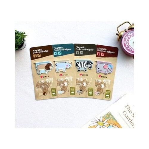 40 PCS/LOT African Animal Magnetic Bookmark Ball Pen African Animal Bookmark Elephant Lion Zebra Rhino bookmark ball pen