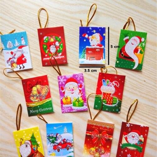 5pcs Merry Christmas Folded Greeting Card Santa Claus Snowman Bell Blessing Stationery Mini Pendant Party Decoration Gift5x3.5cm