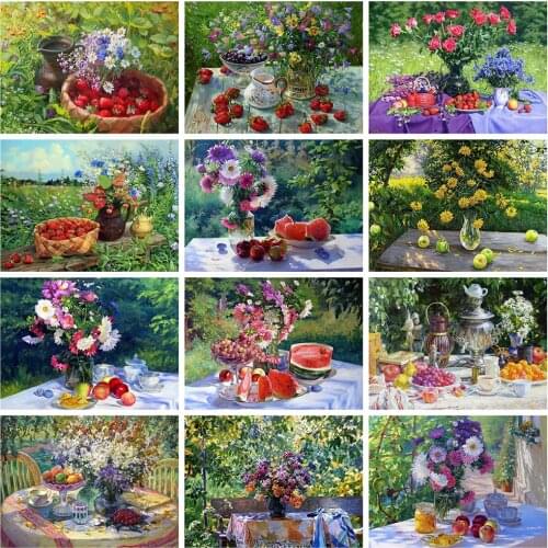 HUACAN 5D DIY Diamond Painting Garden Mosaic Flower Full Square Diamond Embroidery Landscape Spring Home Decor Craft Kit