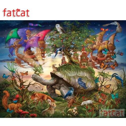 FATCAT Island Dragon City Turtle 5d diy diamond painting cross stitch full square round drill diamond embroidery sale AE3107