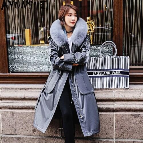 AYUNSUE Parka Real Fur Coat Winter Jacket Women Natural Rabbit Fur Liner Long Jackets for Women Fox Fur Collar Warm Parkas