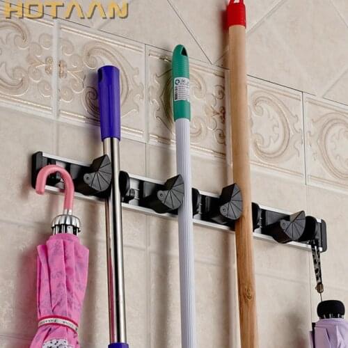Free Shipping Wholesale And Retail Promotion Modern 4 Position Bathroom Mop & Broom Holder Home Cleaning Tools Hanger W/ Hook