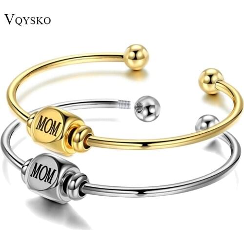New Fashion Mom Gift Cuff Bracelet Bangle Mothers Day Stainless Steel Removeable Beads Charm Bracelets Best Gift For Birthday