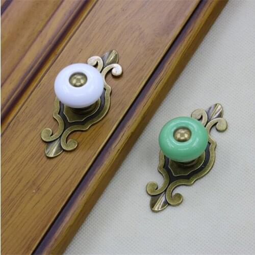 FAST SHIPPING 25MM Colored Ceramic Cabinet Knob Drawer Knob With Antique Brass Finish Zinc Alloy Plate Antique Style Knobs