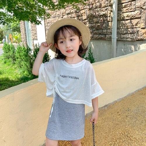 2021 Girls baby Summer Short Sleeve Tees Tops+Dress Clothing Set ,kids Children Casual Birthday Clothes Sets Girl Outfits