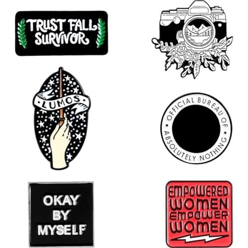 Trust fall survivor black and white camera flower Lightning Punk Pins Brooch Lapel Pin Star Magic Wand hand gift for friends