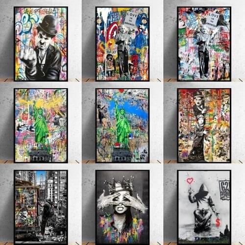 Statue of Liberty Street Graffiti Art Canvas Painting Cuadros Posters and Printed Wall Art Suitable for Living Room Decoration