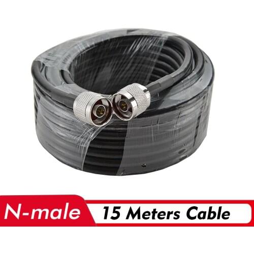 15 Meters Black 50-5 Coaxial Cable N Male Connector Low Loss Signal Cable Connect with Outdoor/Indoor Antenna and Signal Booster