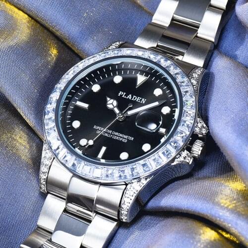 PLADEN Men Watch Set Luxury Goods Classic Teen Sports Addiesdive Quartz Diamond Clocks Reloj Unique Sapphire Glass Perfect Gifts