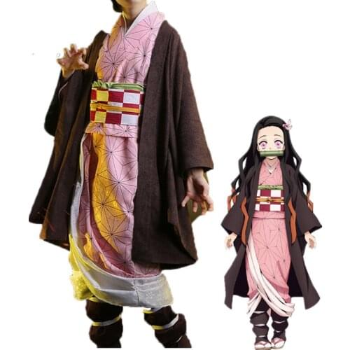 Demon Slayer:Kimetsu no Yaiba Kamado Tanjirou Agatsuma Zenitsu Tomioka Giyuu Kamado Nezuko Kimono Uniforms Wigs Cosplay Costume