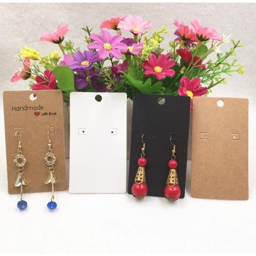 Kraft Earring Card For 1 Pair Earring 5X9cm Mult Colours Black/Kraft/White/For Middle Long red heart hade made Earring tag
