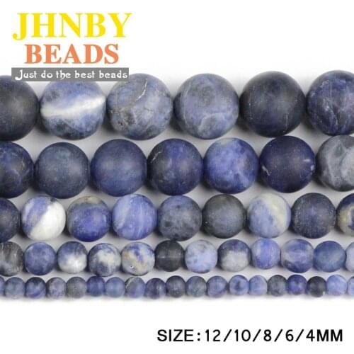 JHNBY Matte Blue-vein stone Sodalite Natural Stone Round Loose beads ball 4/6/8/10/12MM Jewelry bracelet making accessories DIY