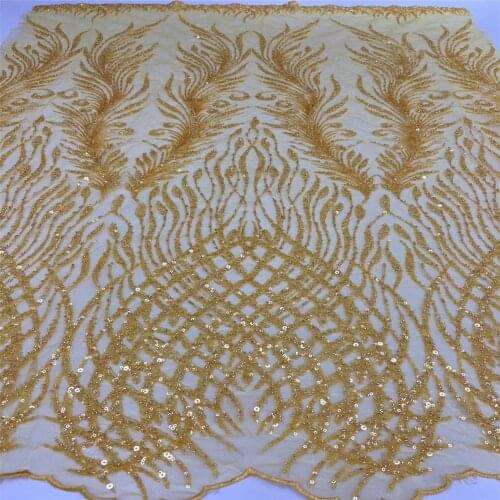 Madison Yellow African Embroidery Tulle Lace Fabric 2021 High Quality Lace French Lace Fabric With Sequins For Wedding Sewing