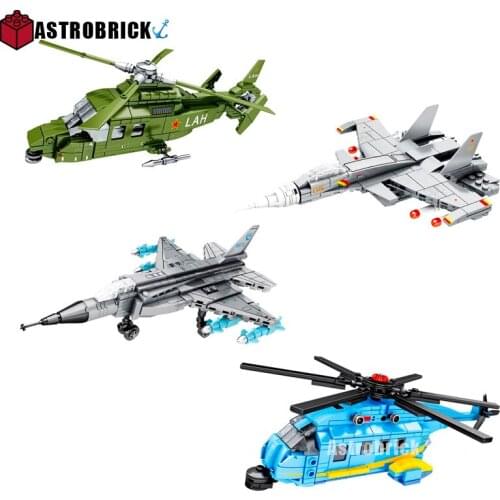 Mini Military Aircraft Bricks DIY Su-27 F-16 Fighter LAH H-92 Helicopter Plane Model Building Blocks Toys For Children Xmas Gift