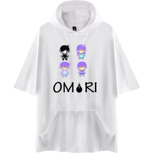 2021 Harajuku HIP HOP style Omori 2D Men/Women Hooded Tshirt Solid Color t-shirts Summer Short Sleeve Hooded