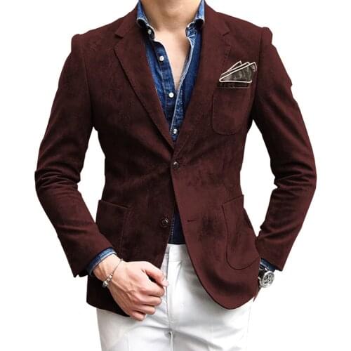 Men Suede Suits 2 Piece Slim Fit Casual Style Wool Tweed Wear Suits Business Mens suits (Blazer+Pants)
