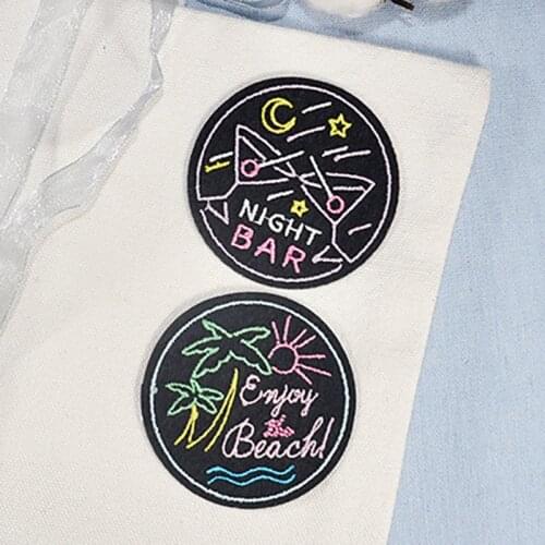 Night Bar Patch Round Patches For Clothing Sunmmer Beach Band Iron On Patches On Clothes Appliqued Stripes DIY Ironing Stickers