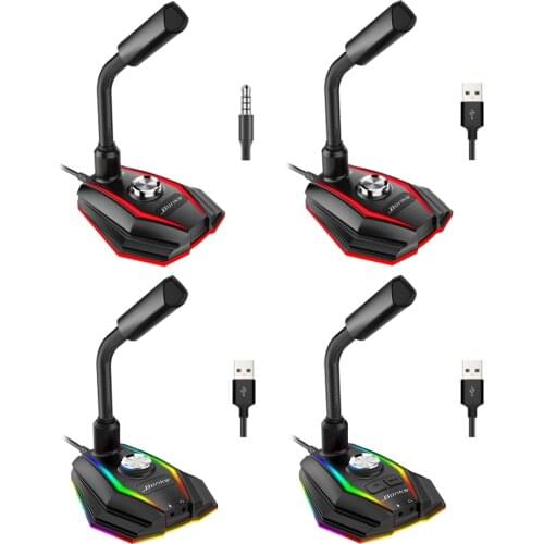 Desktop Capacitive USB Sound Card RGB Microphone Computer with Speaker Noise Reduction 360° Rotate HD Receiver for Gaming Video