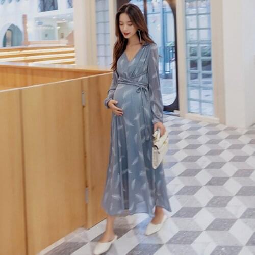 Nursing Dresses Breastfeeding Pregnancy Clothes Holiday High Waist Long Sleeve Maternity Gown Feather Outwear Plus Size Dress