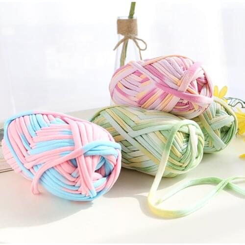 100g/ball Colorful Section-dyed Thick Cloth Strip Yarn 100% Polyester for DIY Hand Knitting Crochet Bags Cushion Thread XB003