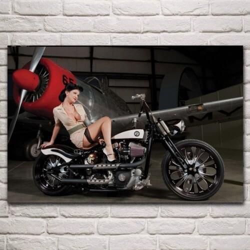 Retro motorcycle and sexy pinup girl woman fantasy living room decoration home wall art decor wood frame fabric poster KN189