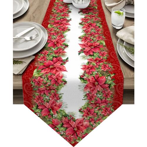 Christmas Poinsettia Flower Table Runners Wedding Decoration Table Cover Christmas Decorations for Home Table Cloth