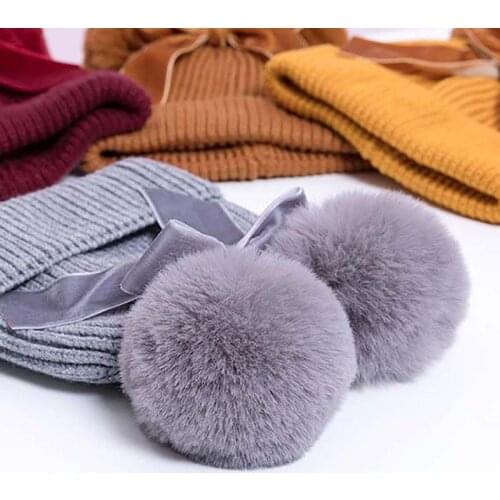 Baby Girls Beanies Stuff Double Pompom Hat Winter Knitted Decoration Bow Kids Girl Hat Warm Thicker Children Infant Beanie Cap