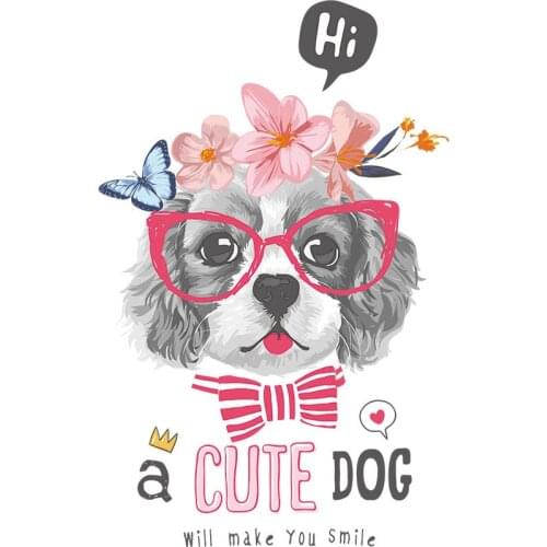 Cute pet puppy heat transfer sticker for iron on children clothes vinyl iron washable decorative heat sticker
