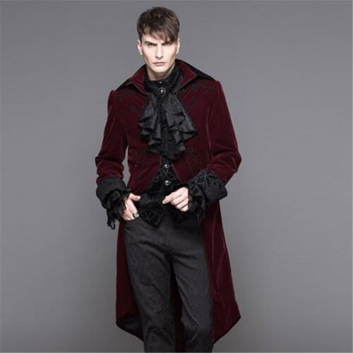 D.F Winter Red Men Trench Coat Fashion Long Jacket Male Punk Gothic Rock Long Sleeve Woolen Coat Stage CostumeS
