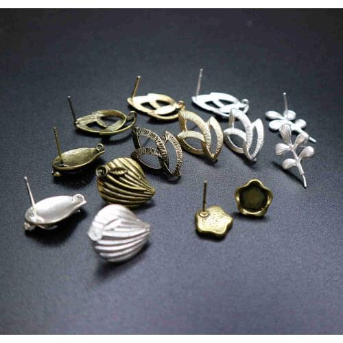Vintage sytle matte gold matte silver antiqued bronze DIY studs earrings settings supplies 1702193